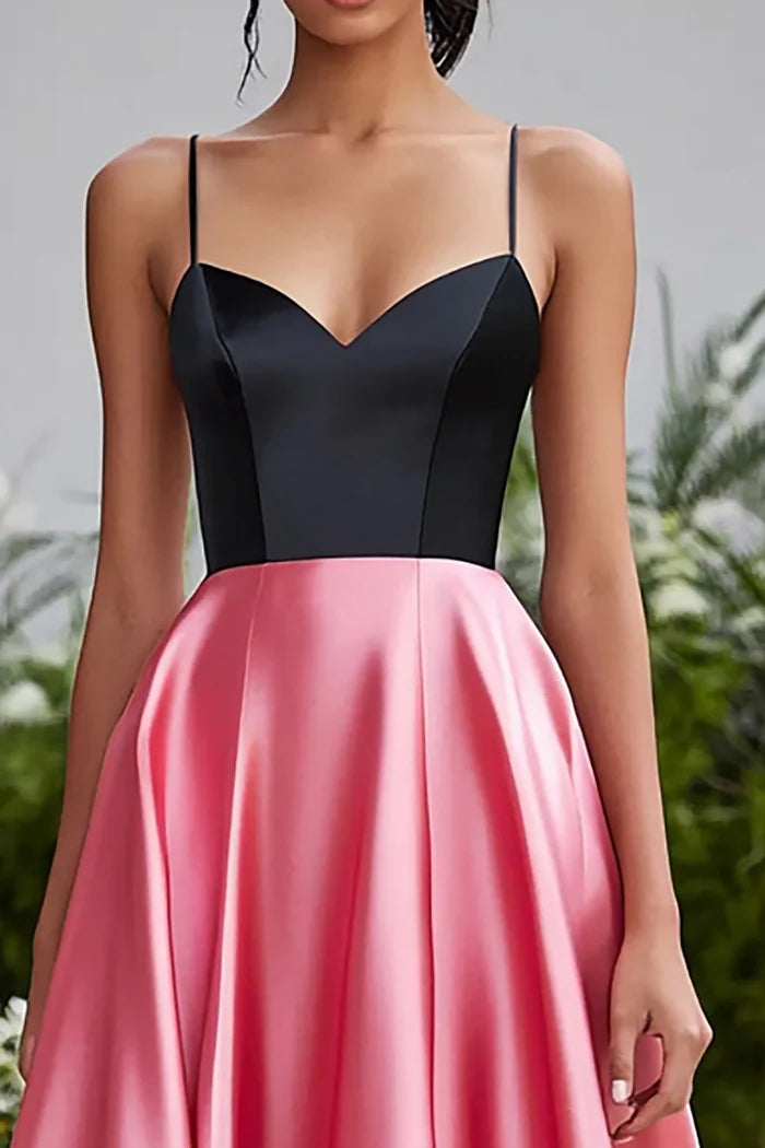 Robe Weitese noire rose à bretelles spaghetti, robe trapèze en satin, robe de bal sans manches, robe de soirée longue au sol
